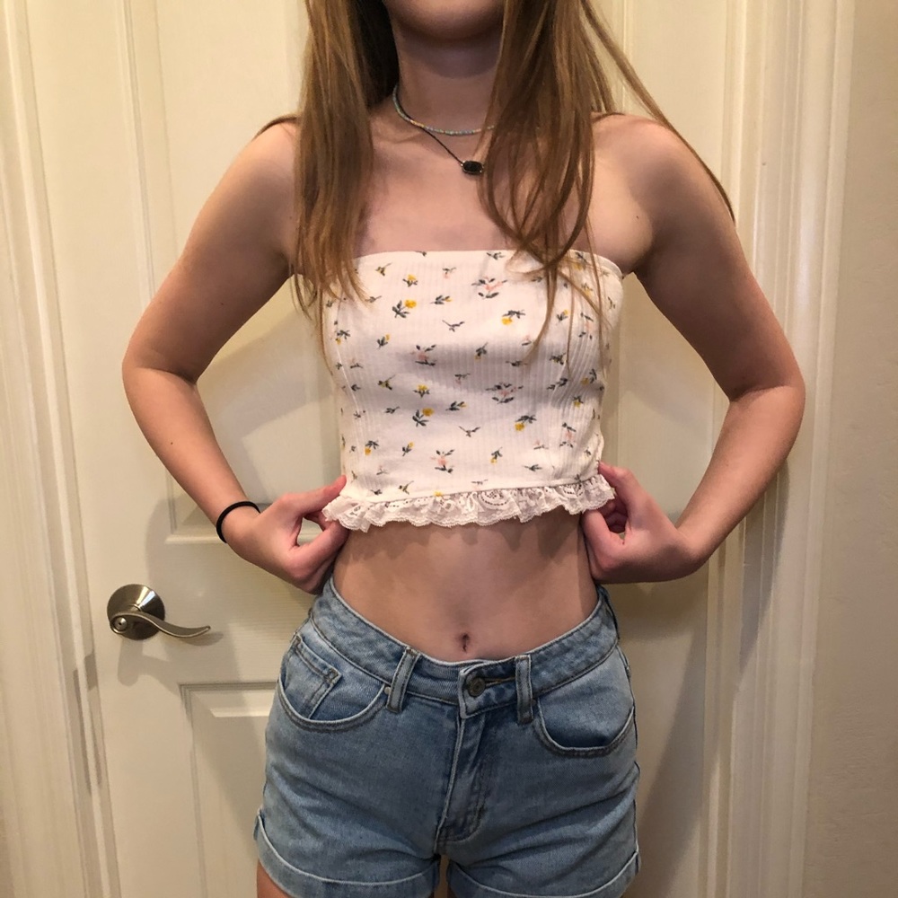 Pink strapless top